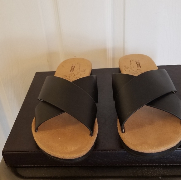 Izod Women's Black Flip Flop Open Toe Cross Strap Slip On Size 6M - Picture 2 of 12